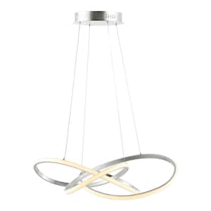 Alexia 25 in. 36-Watt 1-Light Silver Painting Abstract Metal Adjustable Integrated LED Pendant Light