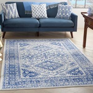 FLOOR ART Quince Navy/Blue 5 ft. x 7 ft. Medallion Vinyl Rectangle Area Rug  8214.42.51 - The Home Depot