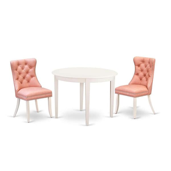 East West Furniture 3-Piece Linen White Finish Round Solid Wood Top Dining Table Set