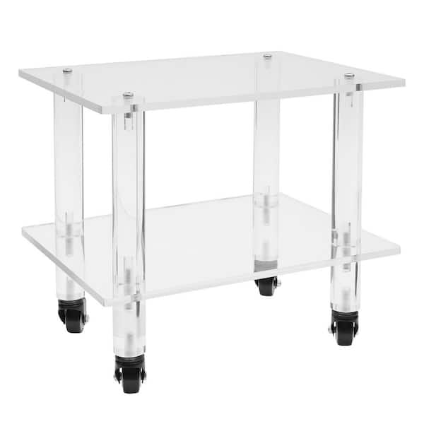 YIYIBYUS 2-Tier Acrylic 4-Wheeled Under Desk Printer Stand in Clear