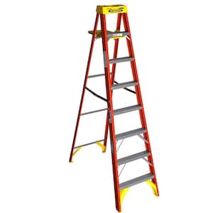8 ft. Fiberglass Step Ladder with Shelf 300 lb. Load Capacity Type IA Duty Rating