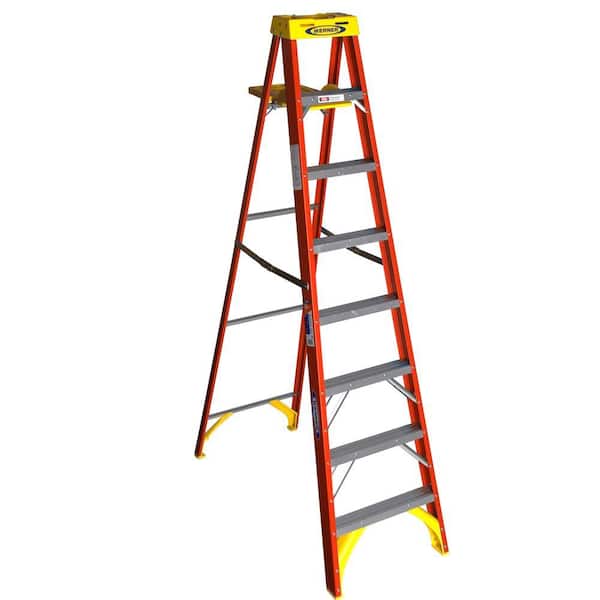 Werner 8 ft. Fiberglass Step Ladder with Shelf 300 lb. Load Capacity Type IA Duty Rating