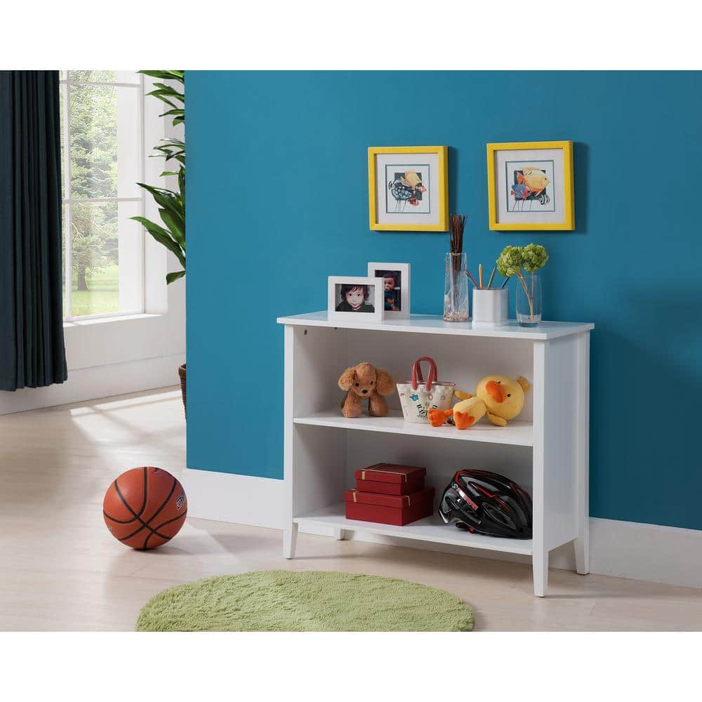 White Solid Wood Adjustable 2-Tier Kids Bookcase