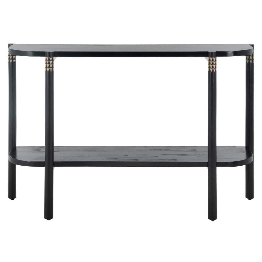 Errington 47.2 in. Black/Natural Rectangle Wood Console Table with Shelf