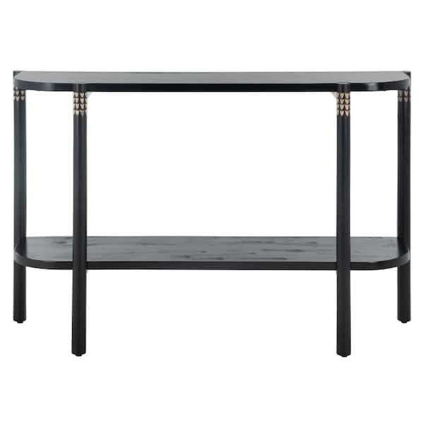 SAFAVIEH Errington 47.2 in. Black/Natural Rectangle Wood Console Table with Shelf