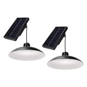 Dusk to Dawn Outdoor Solar Hanging Black Metal Pendant Utility Light (2-Pack)