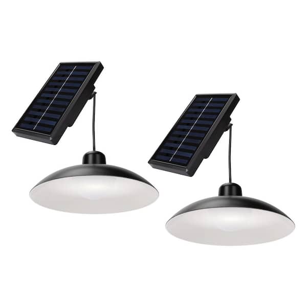 TECHKO Dusk to Dawn Outdoor Solar Hanging Black Metal Pendant Utility Light (2-Pack)