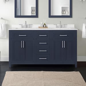 Beaufort 60 in. W x 19 in. D x 34 in. H Double Sink Bath Vanity in Midnight Blue with White Engineered Stone Top