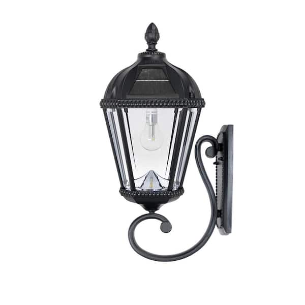 GAMA SONIC Royal Bulb Series 1-Light Black Outdoor Waterproof Integrated LED Solar Wall Sconce Lantern for Garage and Porch