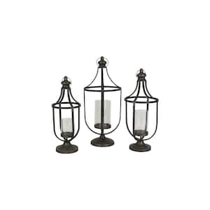 Black Candle Metal Lantern With Glass Insert (Set of 3)