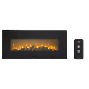 42 in. Wall-Mount Electric Fireplace with Stand in Black