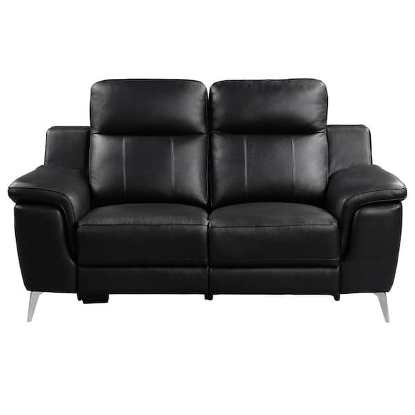 EVERGLADE HOME Berel 68 in. Round Arm Faux Leather Straight in Black