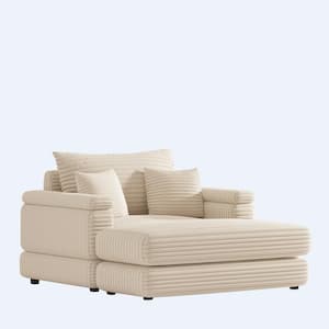 43.3 in Wide Round Arm Corduroy Fabric Rectangle Modern Upholstered a ottoman Sofa in Beige