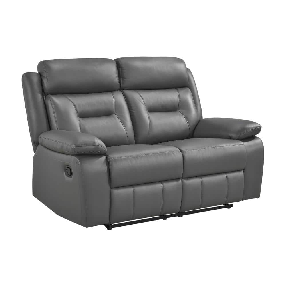 Emillia 62.5 in. W Dark Gray Leather 2-Seater Manual Double Reclining Loves