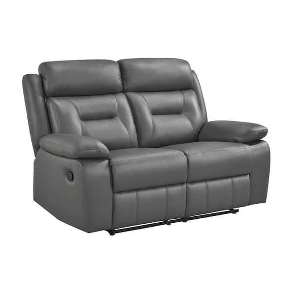 Emillia 62.5 in. W Dark Gray Leather 2-Seater Manual Double Reclining Loveseat