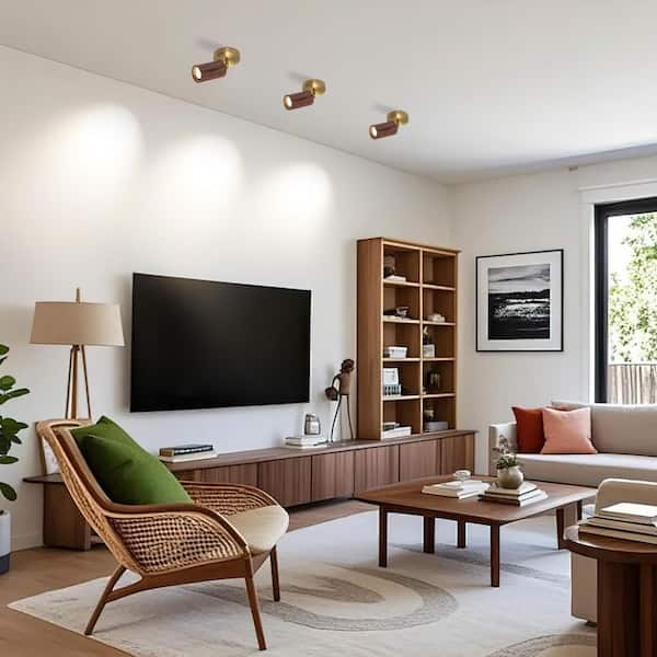 Parroco 1-Light 4.7 in. W 3 ft. Walnut Wood Ceiling Mounted Hardwired Cylinder Track Lighting Kit with Adjustable Heads