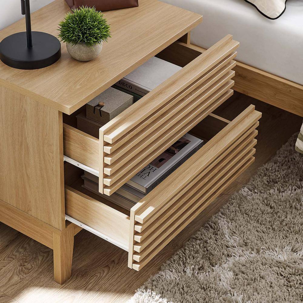 Oak Mid-Century Modern Two-Drawer Nightstand