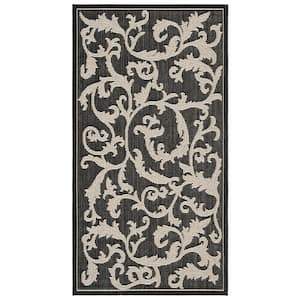 Courtyard Black/Sand Doormat 3 ft. x 5 ft. Border Indoor/Outdoor Patio Area Rug