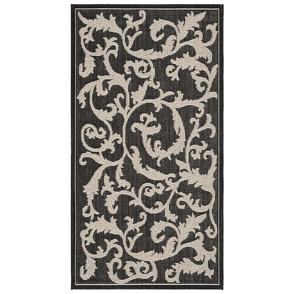 SAFAVIEH Courtyard Black/Sand Doormat 3 ft. x 5 ft. Border Indoor/Outdoor Patio Area Rug