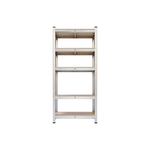 Tunearary 5 Tier 35.4 in. W x 71 in. H Heavy-Duty Metal Standing Garage Storage Racks Shelving Unit in Silver