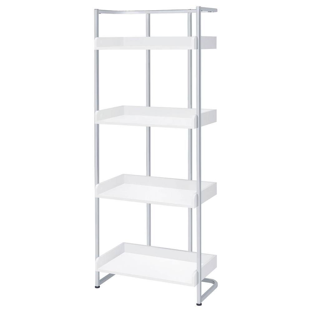 Ember White High Gloss and Chrome 4-Shelf Bookcase