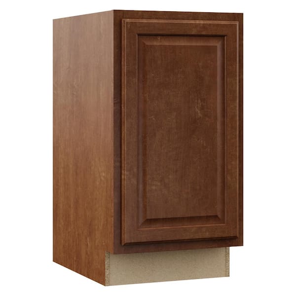 Hampton Bay Hampton 18 in. W x 24 in. D x 34.5 in. H Assembled Pull Out Trash Can Base Kitchen Cabinet in Cognac