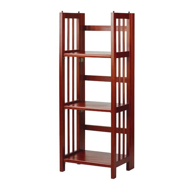 In Mahogany Wood 3 Shelf Folding, Collapsible Wood Bookcases
