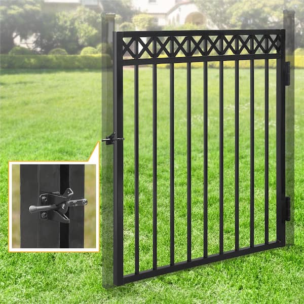 4 ft. x 4 ft. Flat Top Anti-Rust Metal Black Fence Gate