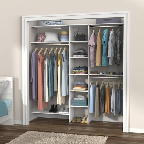 ClosetMaid Style+ 72 in. W - 113 in. W White Narrow Wood Closet System 4358  - The Home Depot