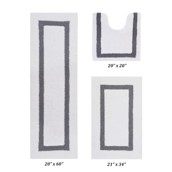 Better Trends Hotel Collection White/Gray (20" x 20" : 21" x 34" : 20" x 60") 100% Cotton 3 Piece Bath Rug Set