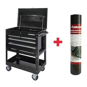 Details about   Husky Tool Utility Cart 2 Drawer Top Storage Side Handle Casters Black 28 in. 