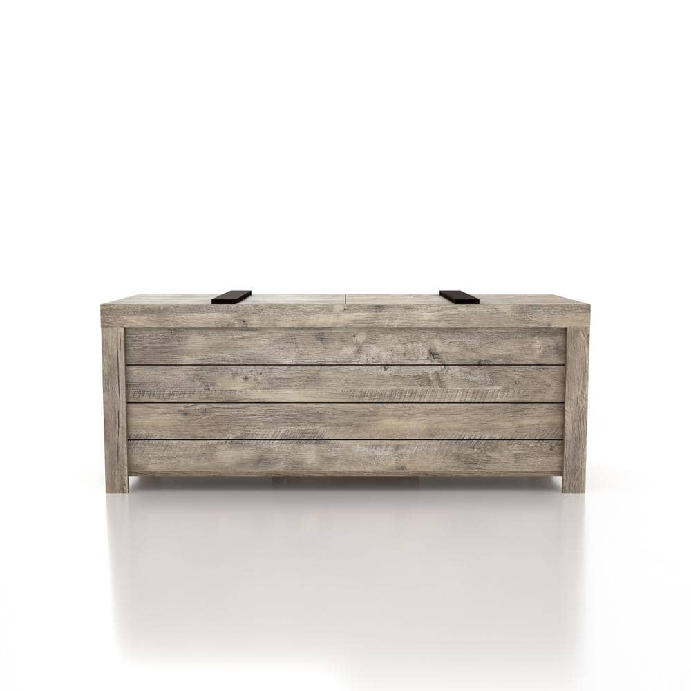 Weathered Oak Farmhouse Storage Bench with Slide Top
