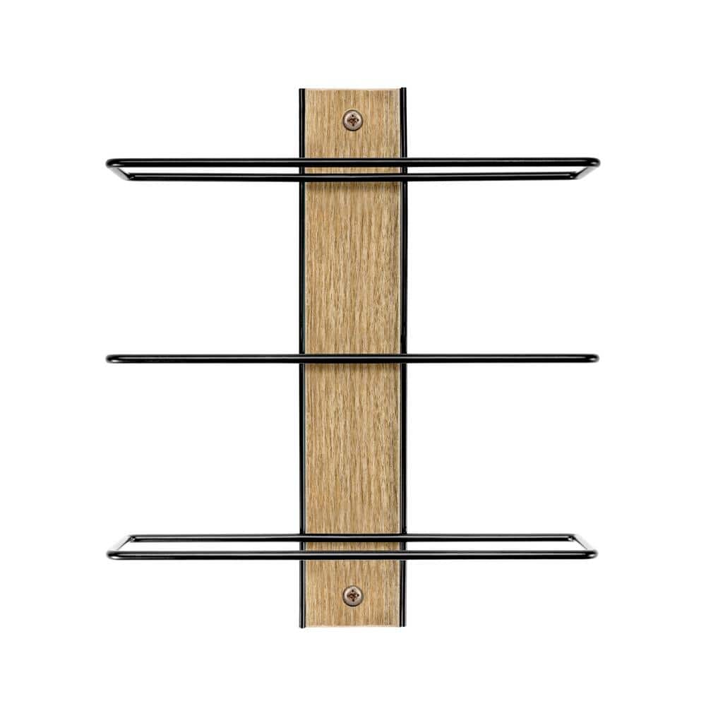 Mahogany and Black Metal Wall Mounted 9-Bottle Wine Rack