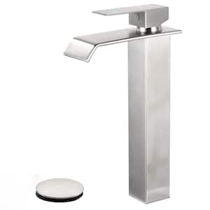 Single Hole Single Handle Waterfall Vessel Sink Faucet in Brushed Nickel