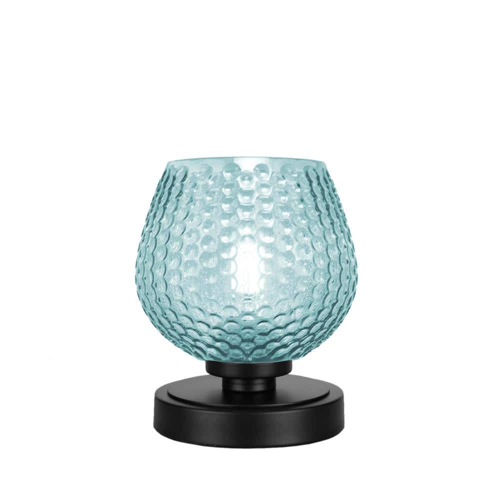 Quincy 7 in. Matte Black Bedside Accent Lamp with 6 Turquoise Textured G