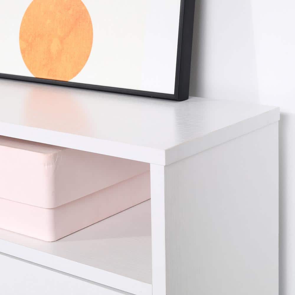 White Slim Wooden Shoe Cabinet with 3 Fold-Out Drawers