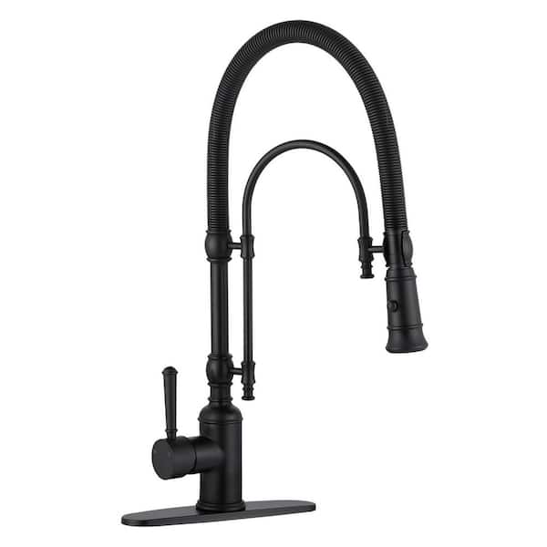 20.7 in. H Single Handle Deck Mount Pull Down Sprayer Kitchen Faucet with 360° Spout Swivel in Matte Black