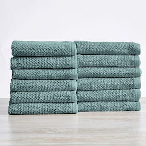 Blue Solid 100% Cotton Textured Washcloth (Set of 12)