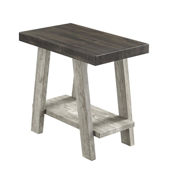 Dracelo Wooden Side Table, 2 Tiers, Weather-Resistant-Brown+Gray