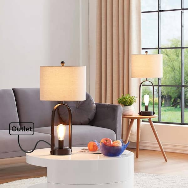 Chicago 26 in. Black Table Lamp Set with Outlet (Set of 2)