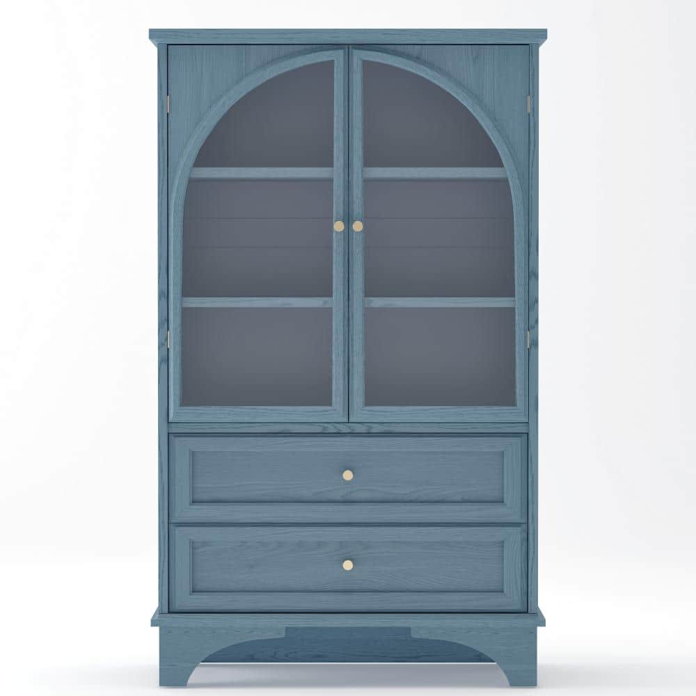 31.5 in. W x 15.75 in. D x 52.17 in. H Blue Linen Cabinet with 2 Drawers and Adjustable Shelf