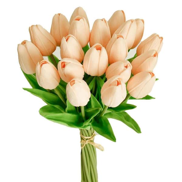 13.5 in. Beige Indoor Artificial Tulips, 20-Stems