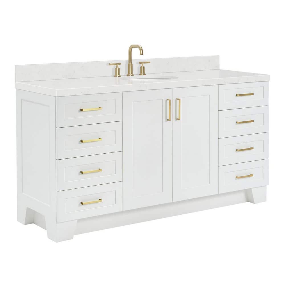 Taylor 66" White Freestanding Single Basin Vanity with Gold Hardware