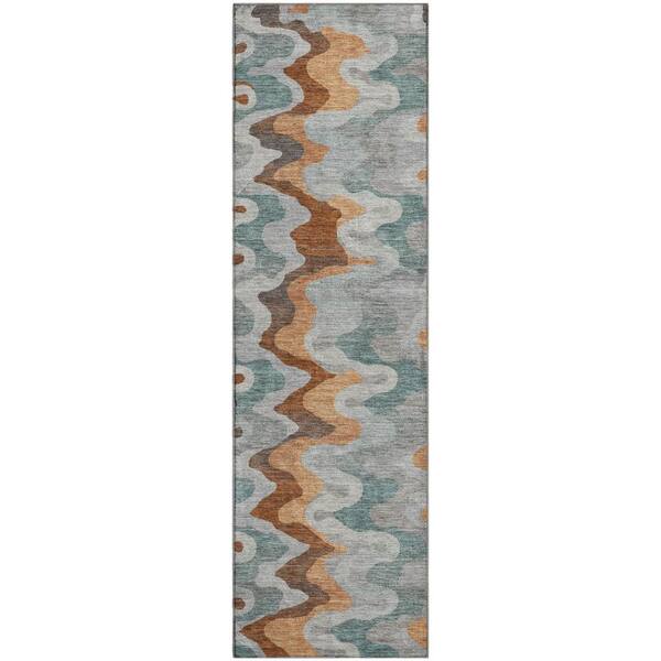 Mayfield Premium Machine Washable Abstract AMF2481 Silver 2 ft. x 7 ft. Runner Rug