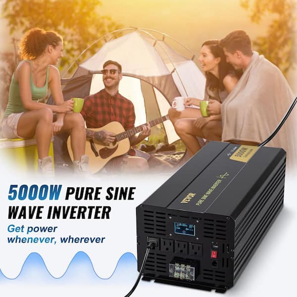 5000-Watt DC 12V to AC 120V Pure Sine Wave Inverter Car Converter w/ LCD Display USB Port Remote Controller for Car RV