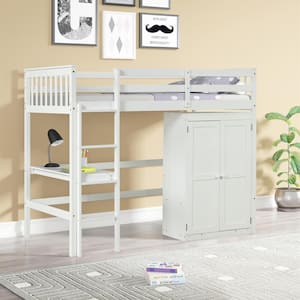 79.7in.Lx43.85in.W White Pine Twin Size Loft Bed with Desk and Closet