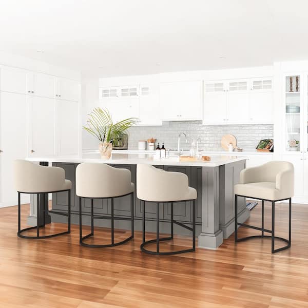 Crystal Linen 26 in.Counter Height Fabric Upholstered Bar Stool Kitchen Island Stool With Black Metal Frame Set of 4