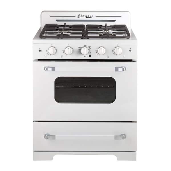 Classic Retro 30 in. 3.9 cu. ft. Retro Gas Range with Convection Oven in Marshmallow White