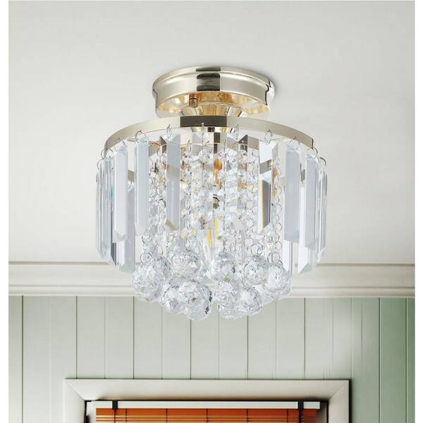 aiwen Modern 9.3 in. 1-Light Round Crystal Semi-Flush Mount