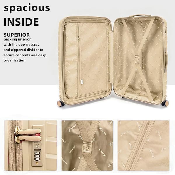 HIKOLAYAE 5-Piece PP Khaki Hardside Spinner Luggage Set Travel
